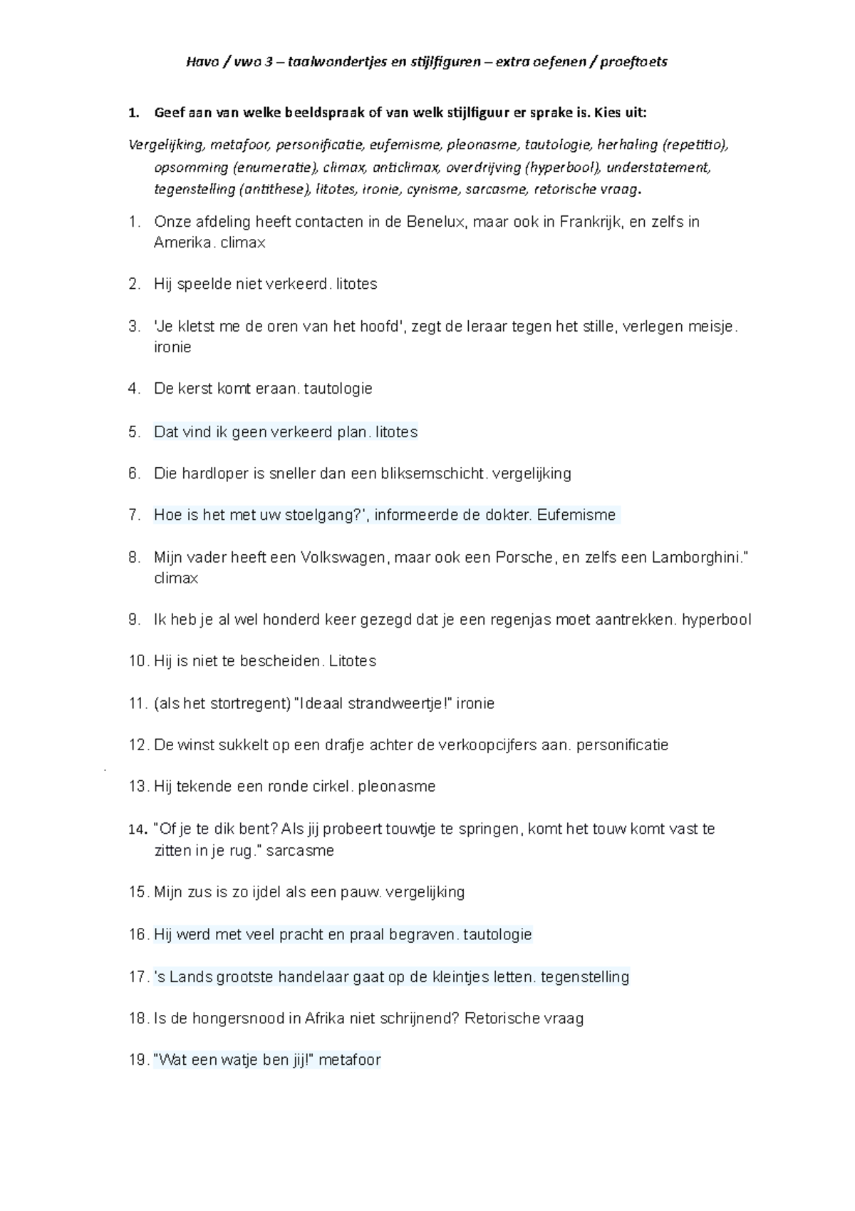 Havo/VWO 3 - Proeftoets Extra Oefenen Taalwondertjes en Stijlfiguren ...