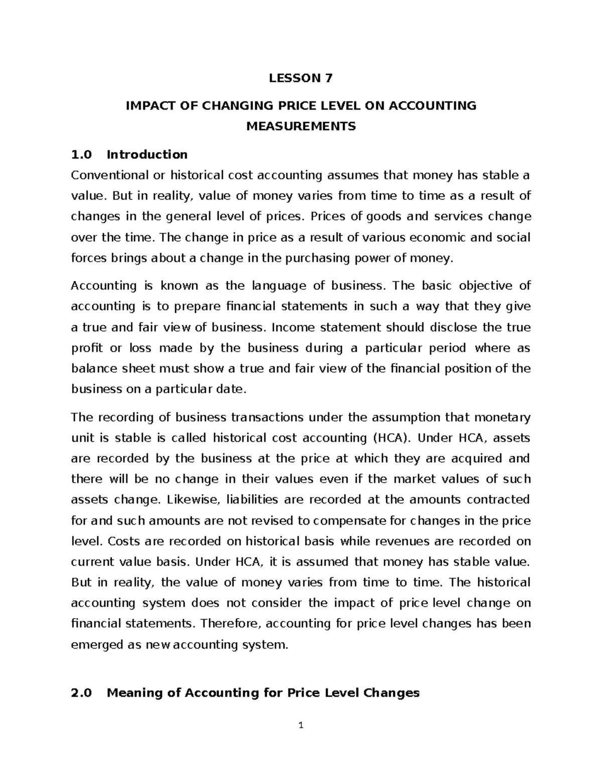 8. Impact OF Changing Price Level ON Accounting Measurements - LESSON 7 ...