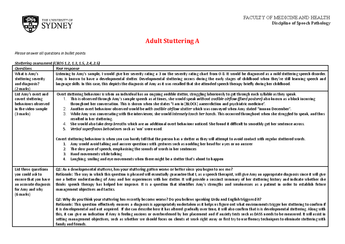 Assessment of Adult Stuttering: Written Task for SP101 - Studocu
