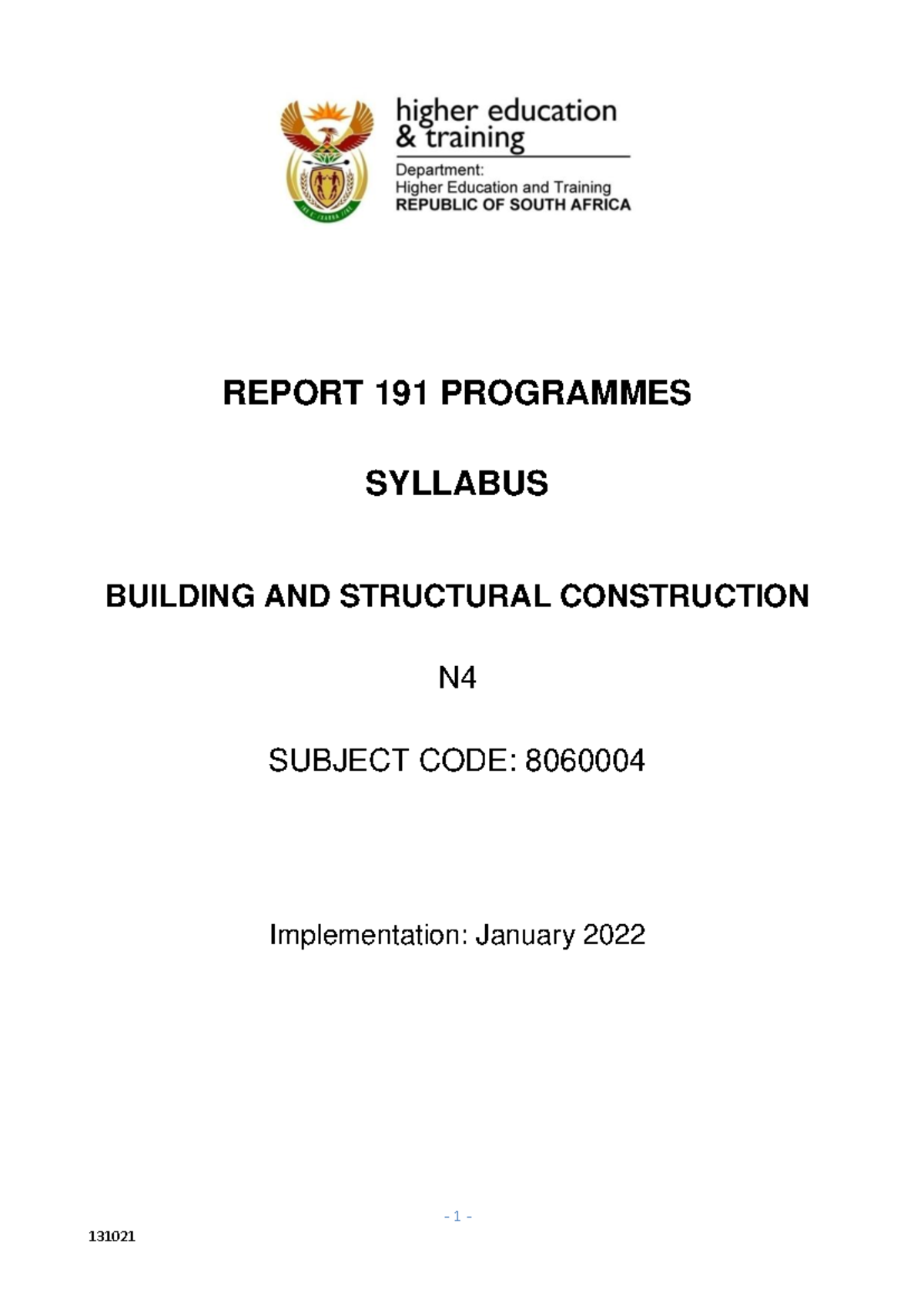 N4 Building & Structural Construction Syllabus Report 191 - Studocu