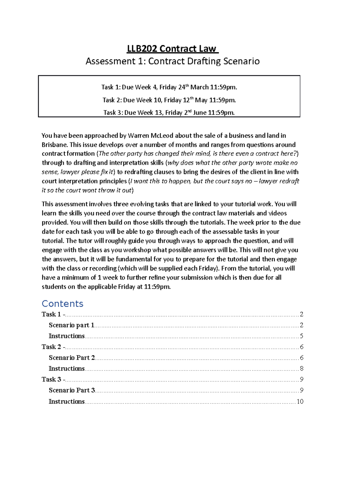 LLB202 Assessment 1: Contract Drafting Tasks Overview and Guidelines ...