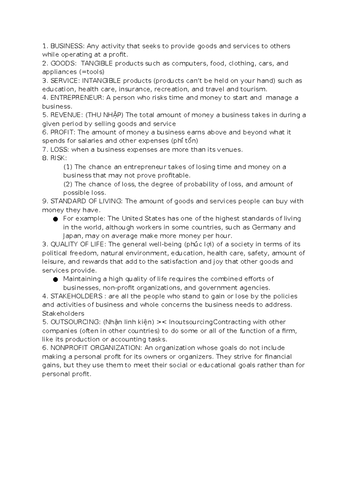 Introduction to Business Concepts: Key Terms and Definitions - Studocu