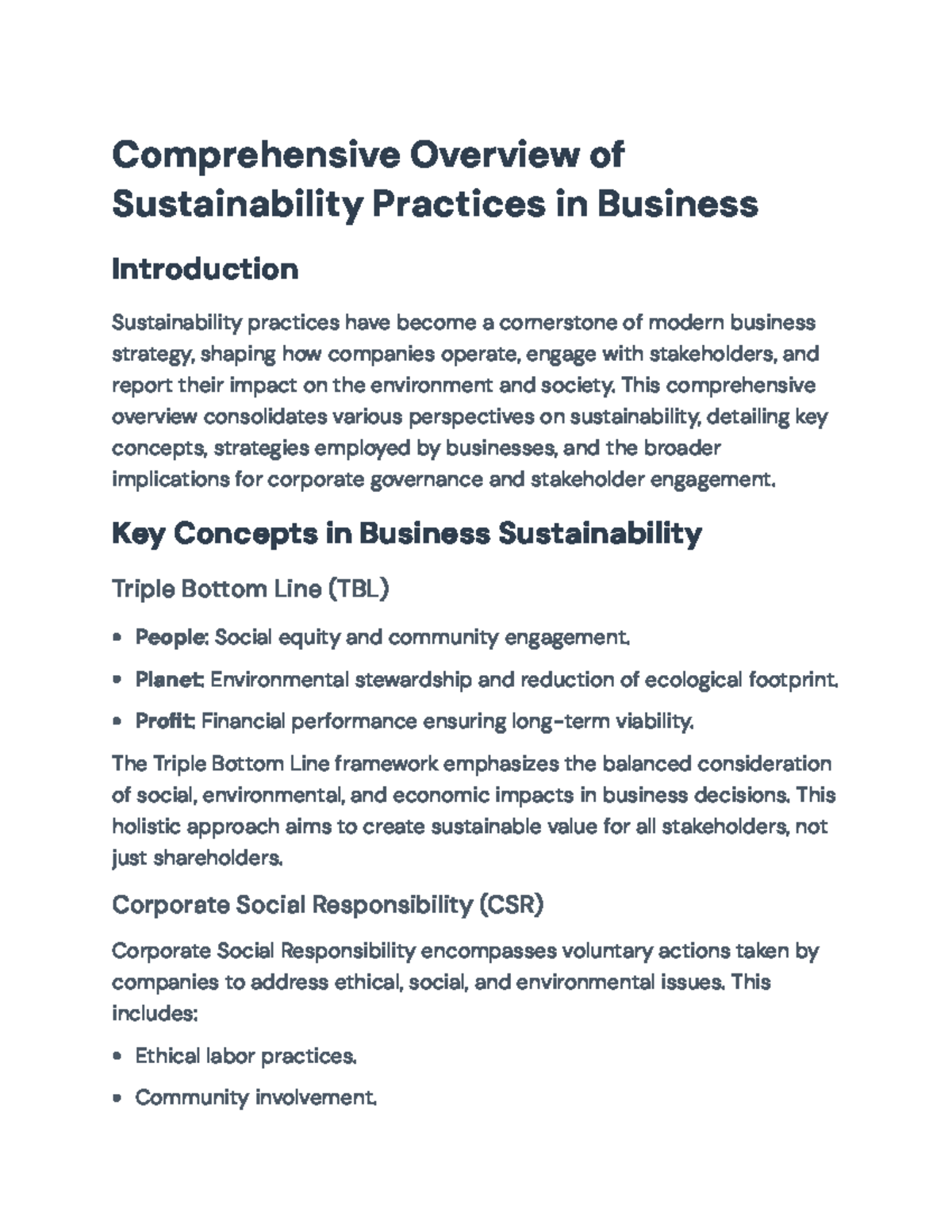 Comprehensive Overview of Sustainability Practices in Business ...