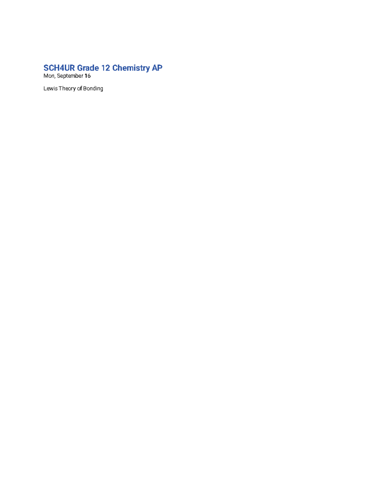 SCH4UR Grade 12 Chemistry AP: Lewis Theory of Bonding Notes - Studocu