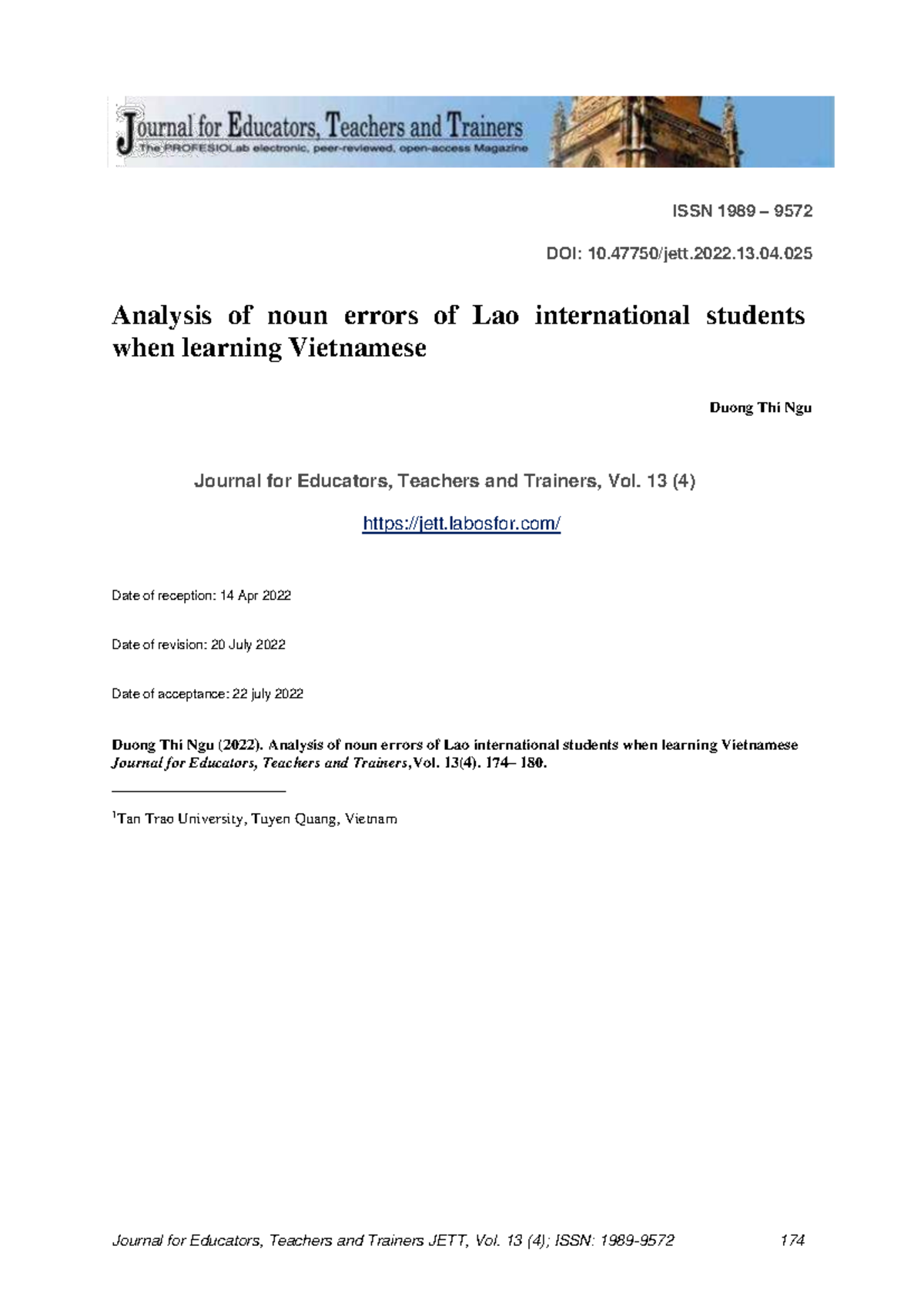 Analysis of Noun Errors by Lao Students in Learning Vietnamese - Studocu