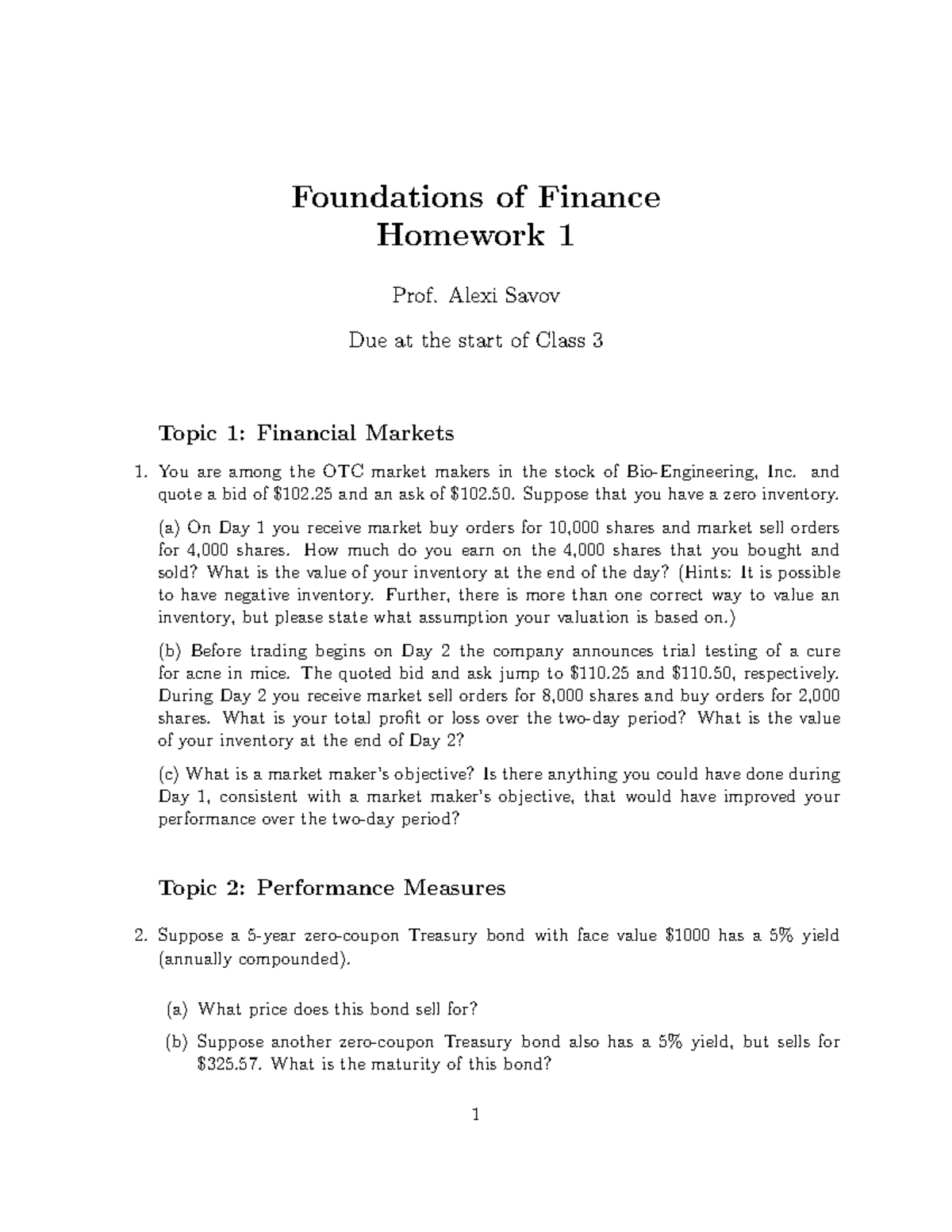 Foundations of Finance Homework 1 - Langone Assignment 1 - Studocu