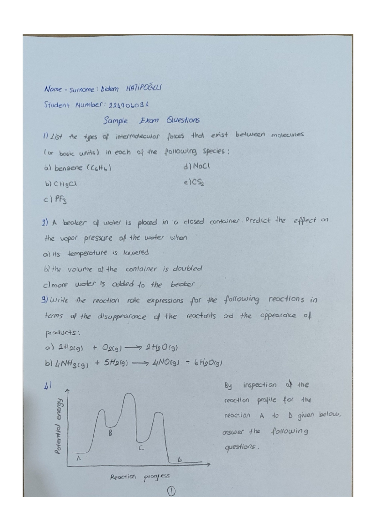 General Chemistry Sample Exam Questions - Course Code: CHEM101 - Studocu