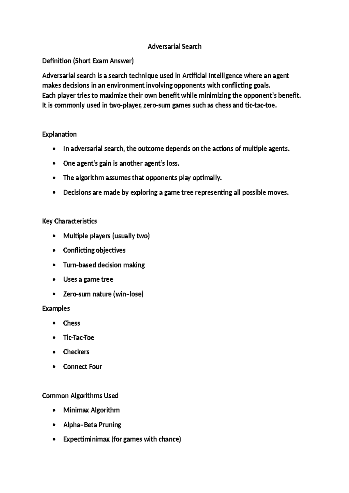 Adversarial Search: Minimax & Alpha-Beta Pruning (Short Exam Answer ...