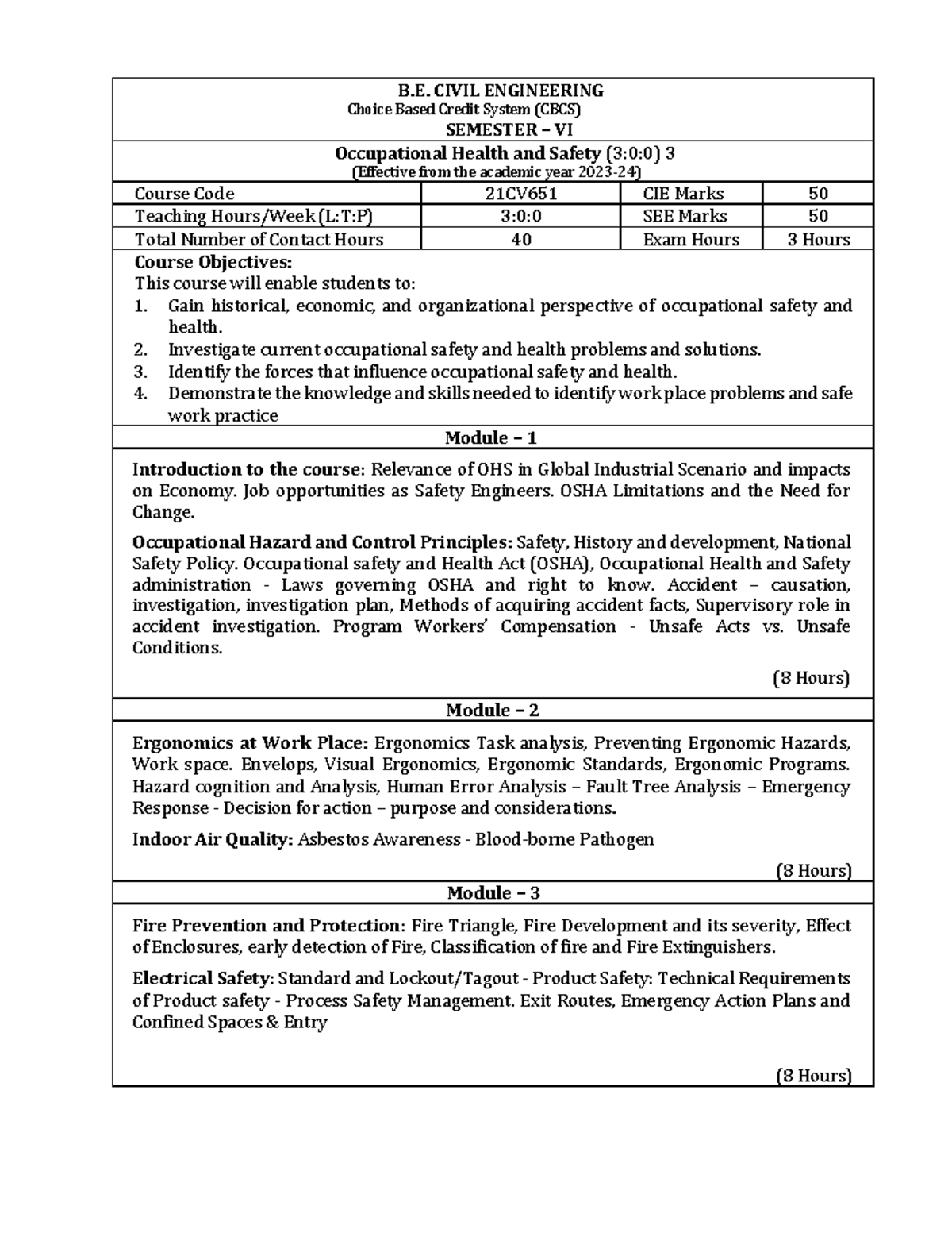 21CV651 Occupational Health & Safety Course Overview and Modules - Studocu