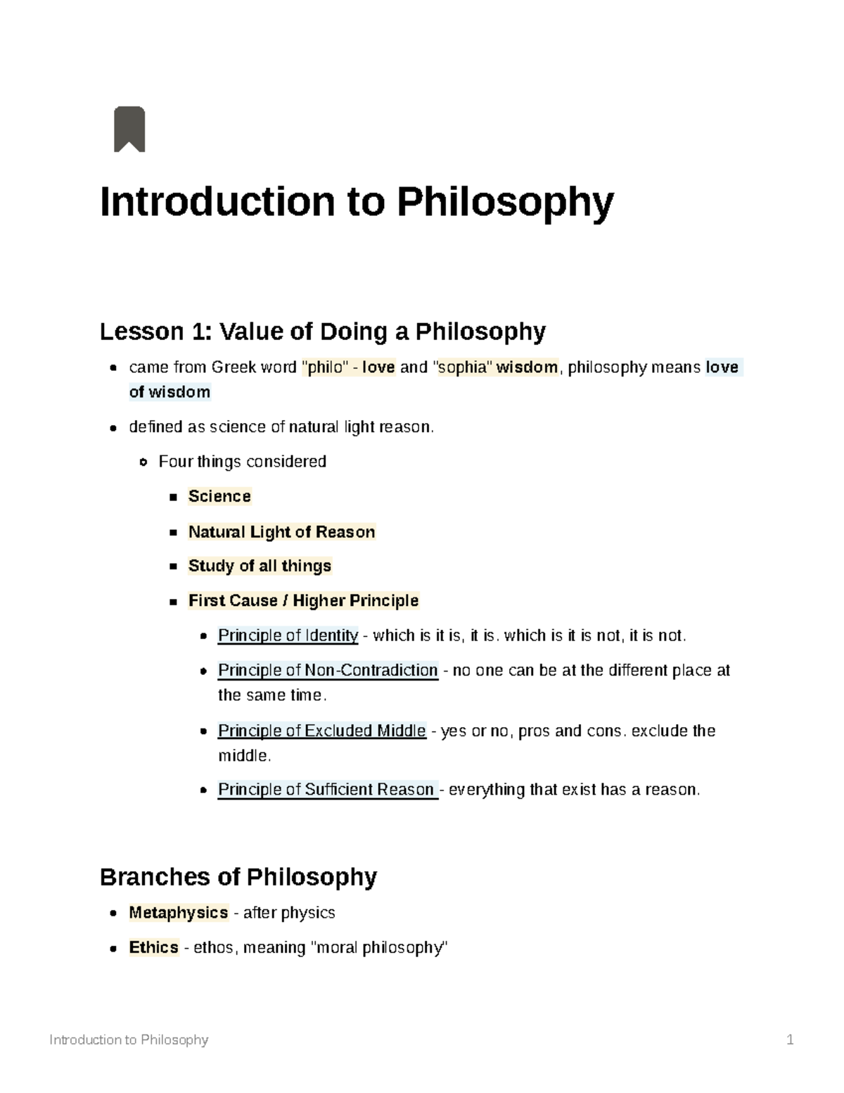 Introduction to Philosophy (PHIL101) Lesson 1: Exploring Value and Key ...
