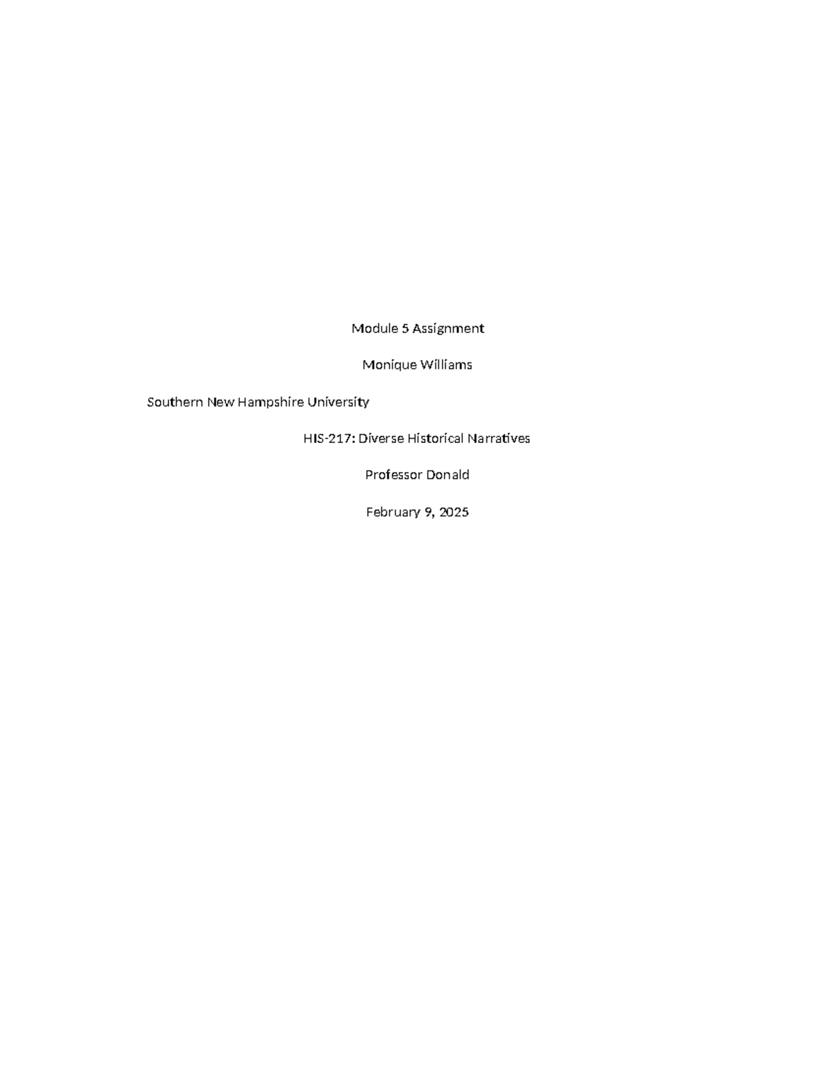 module 5 short essay - Module 5 Assignment Monique Williams Southern ...