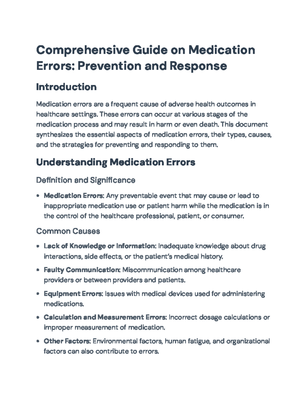 Comprehensive Guide to Preventing and Responding to Medication Errors ...