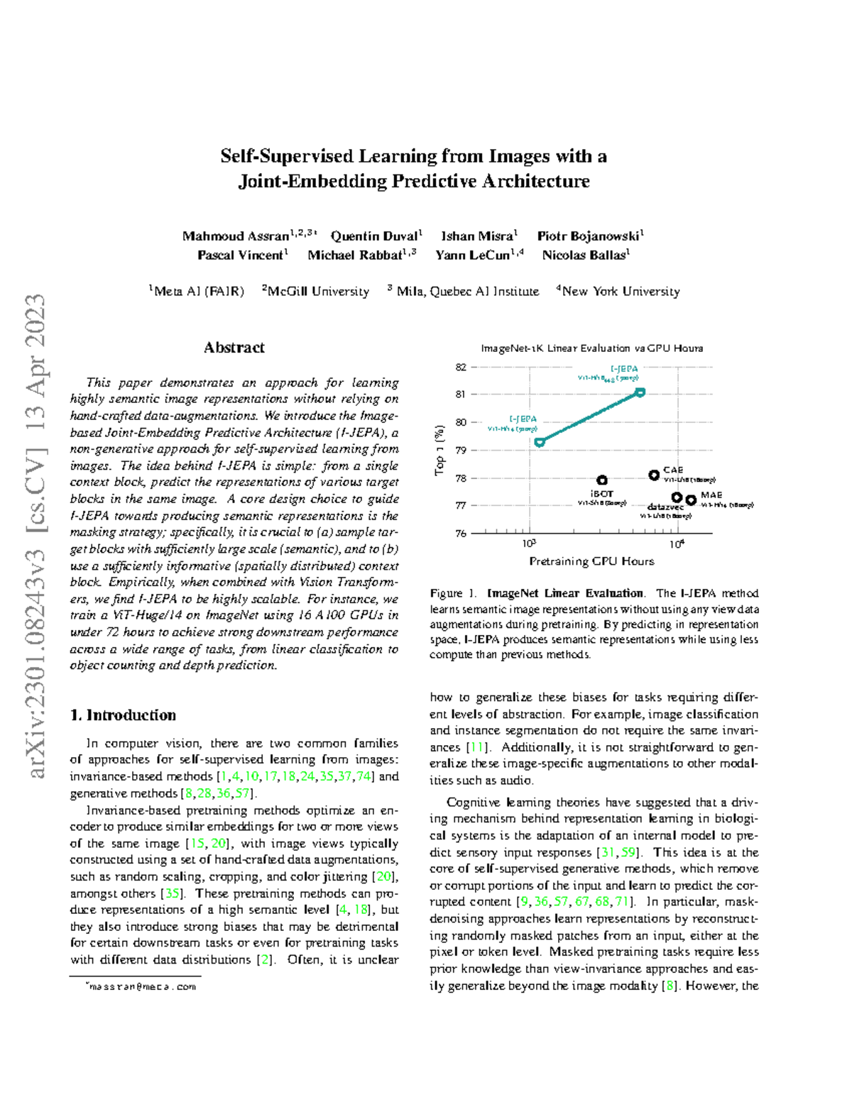 Self-Supervised Learning from Images with a Joint-Embedding Predictive ...