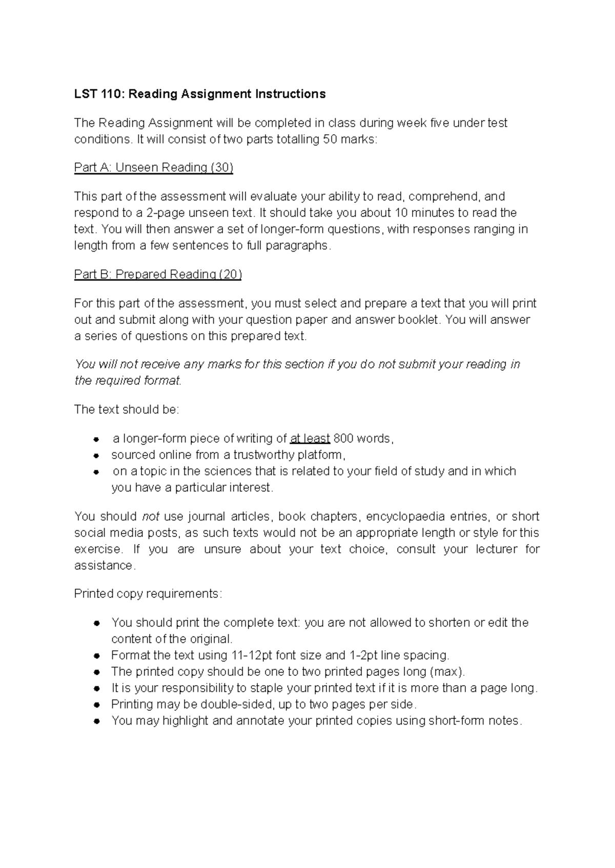 LST 110: Week 5 Reading Assignment Guidelines & Requirements - Studocu