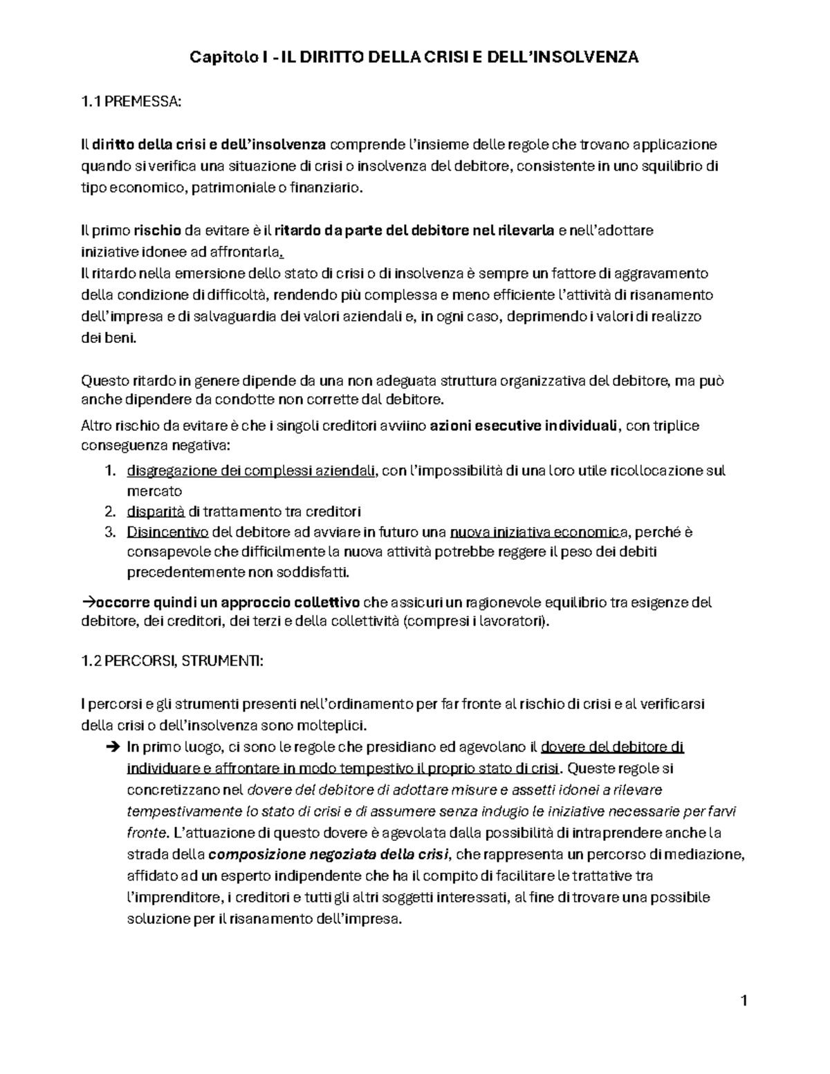 Capitolo I - Diritto della Crisi e dell - Document Preview