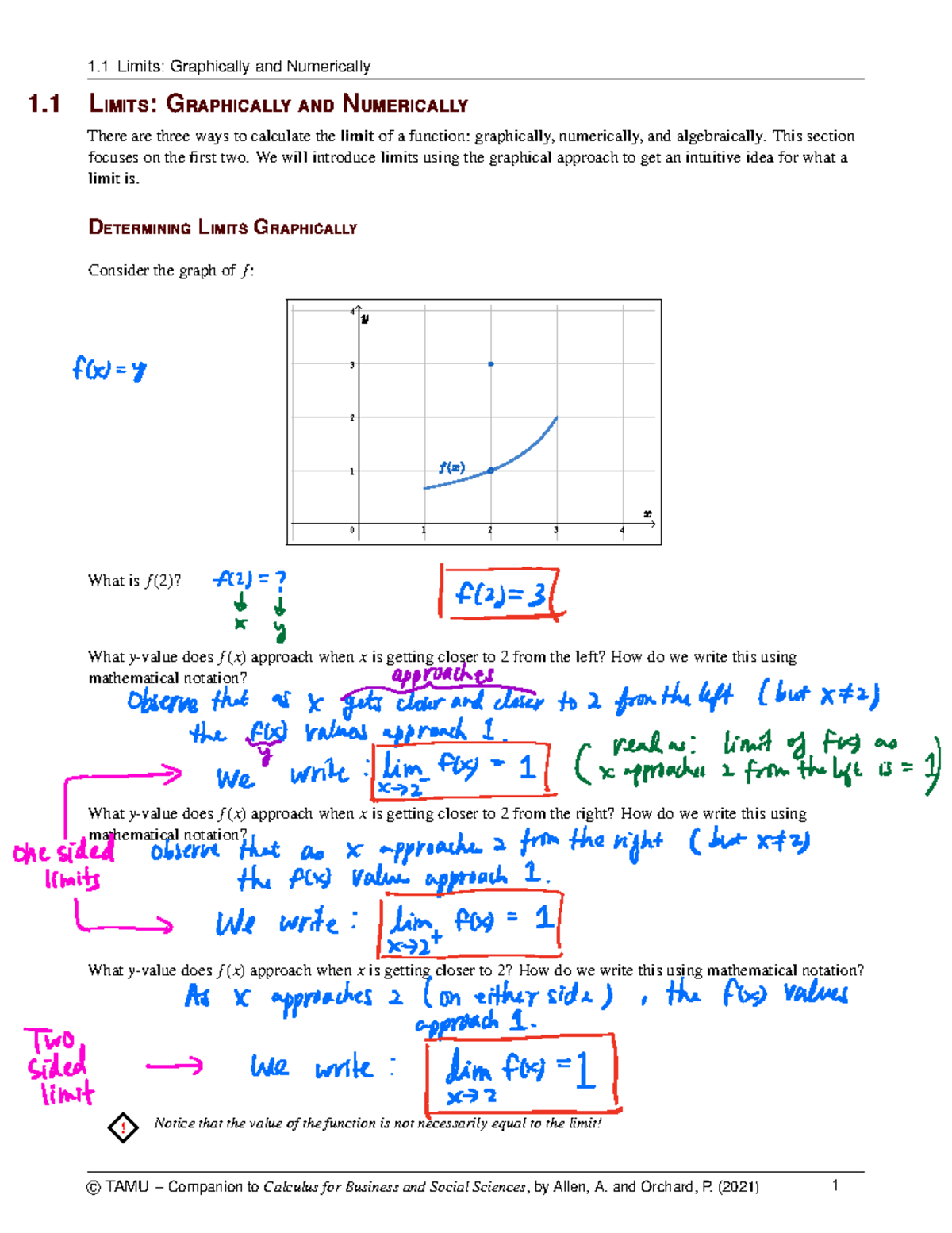 0113 1.1a 508 - Notes - 1 Limits: Graphically and Numerically 1 Limits ...