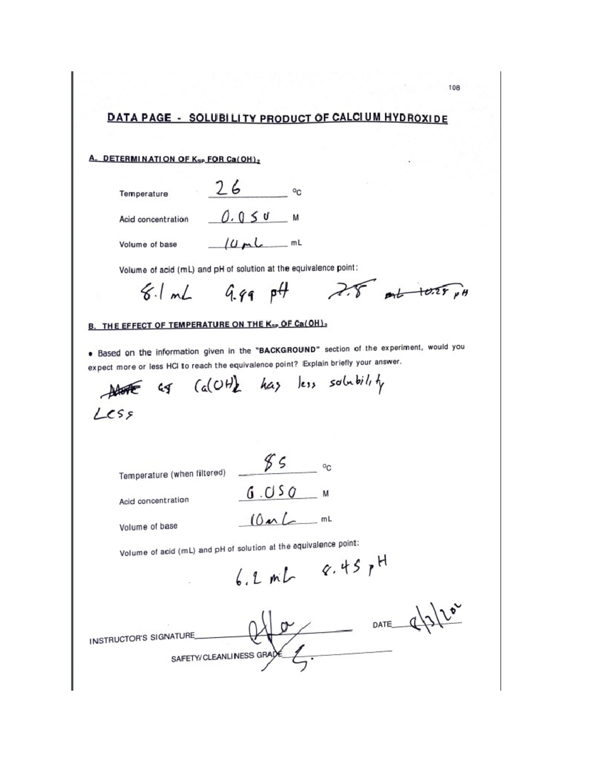 Chem102 Experiment 10: Analysis of Ca(OH)2 Solubility and Ksp ...