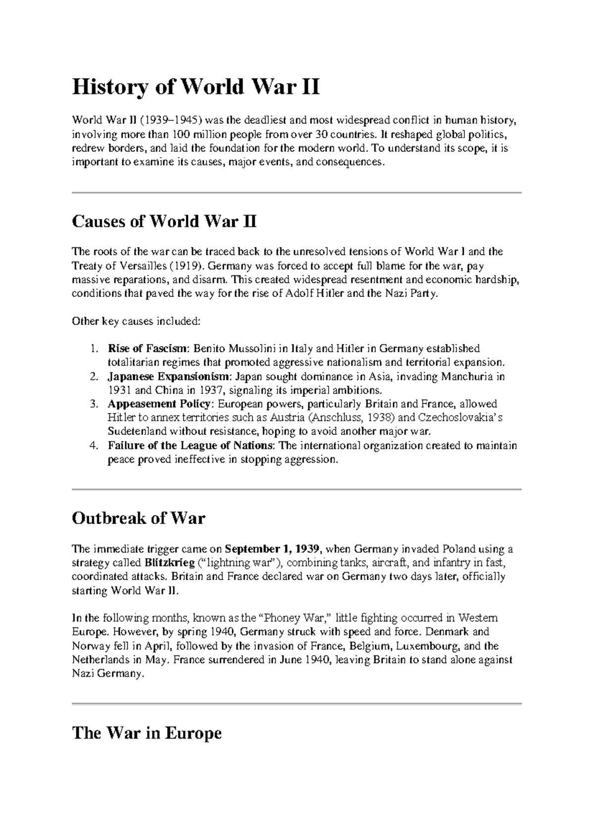 HIST 101: Comprehensive Overview of World War II - Studocu