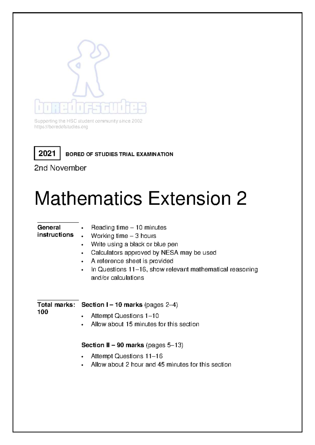2021 Bo S Trials Mathematics Extension 2 - Supporting the HSC student ...