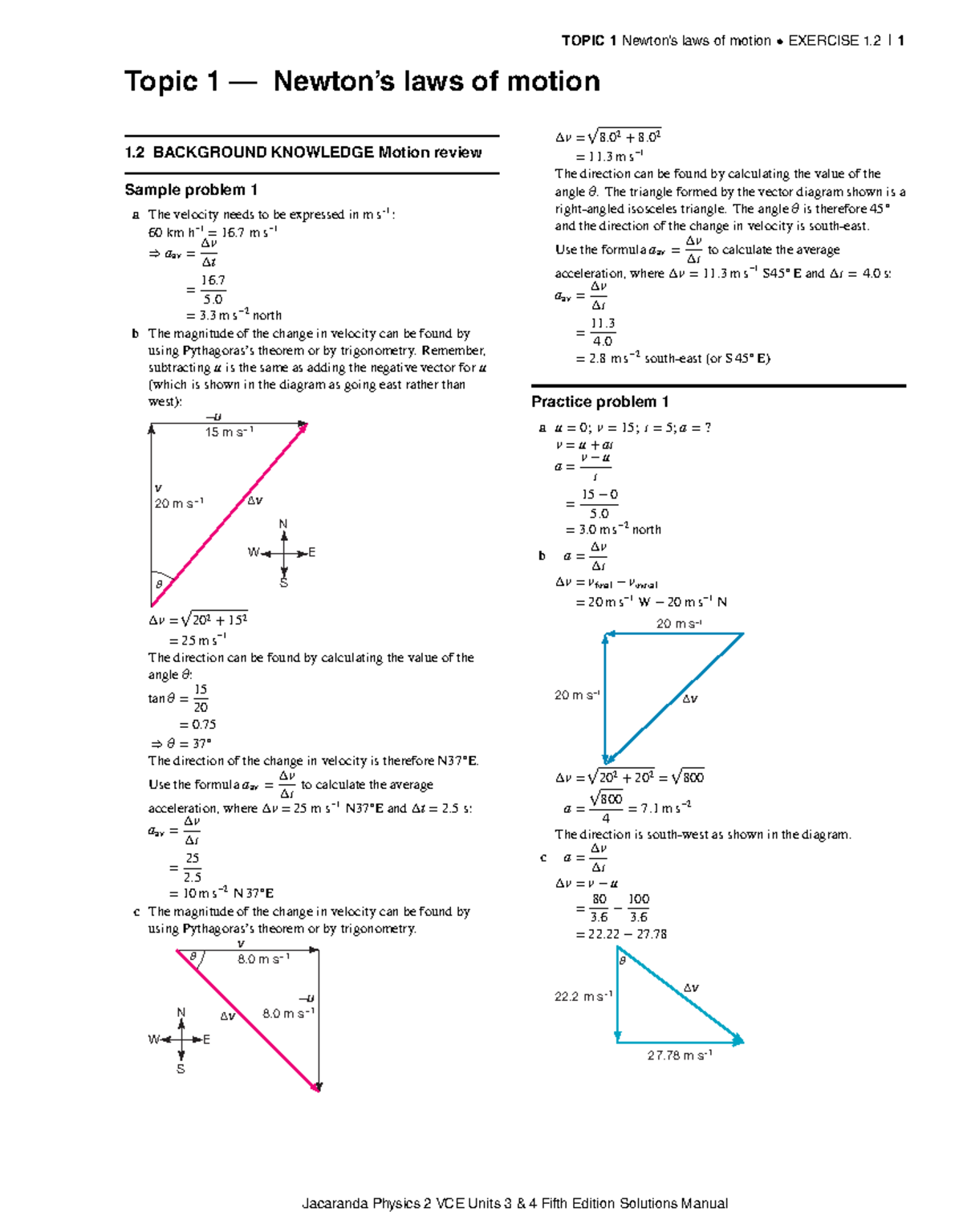 TOPIC 1: Laws of Motion - Exercise 1.2 Solutions (C01) - Studocu