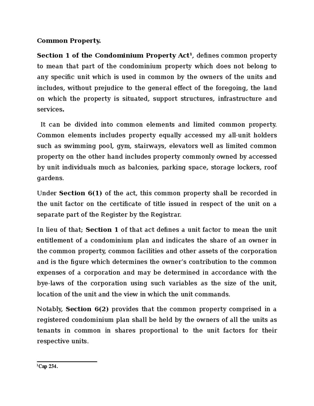 Condominium Property Act: Understanding Common Property Rights - Studocu