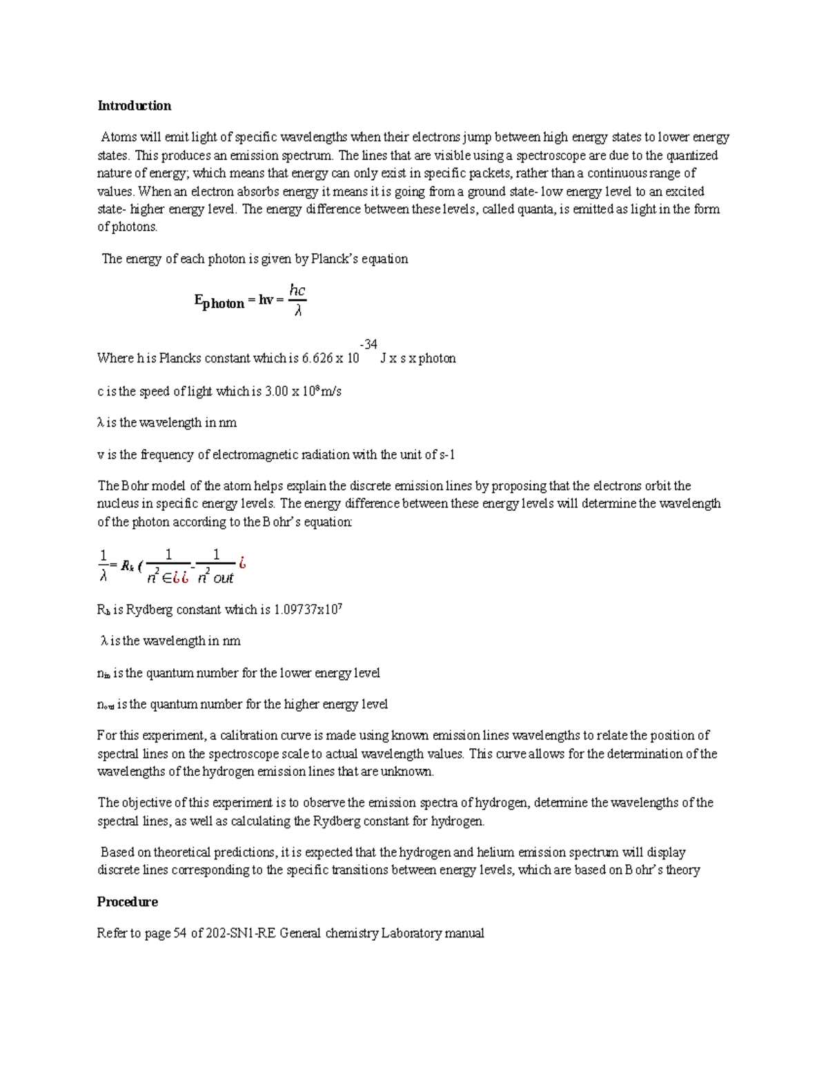 Atomic Emission Spectra Report: Hydrogen & Rydberg Constant Analysis ...