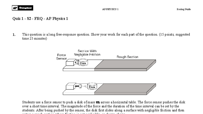 AP PHYSICS 1 Quiz 1 S2 FRQ Scoring Guide and Solutions - Studocu