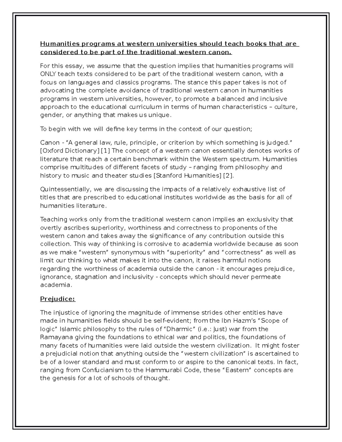 Final Assignment - Humanities programs at western universities should ...