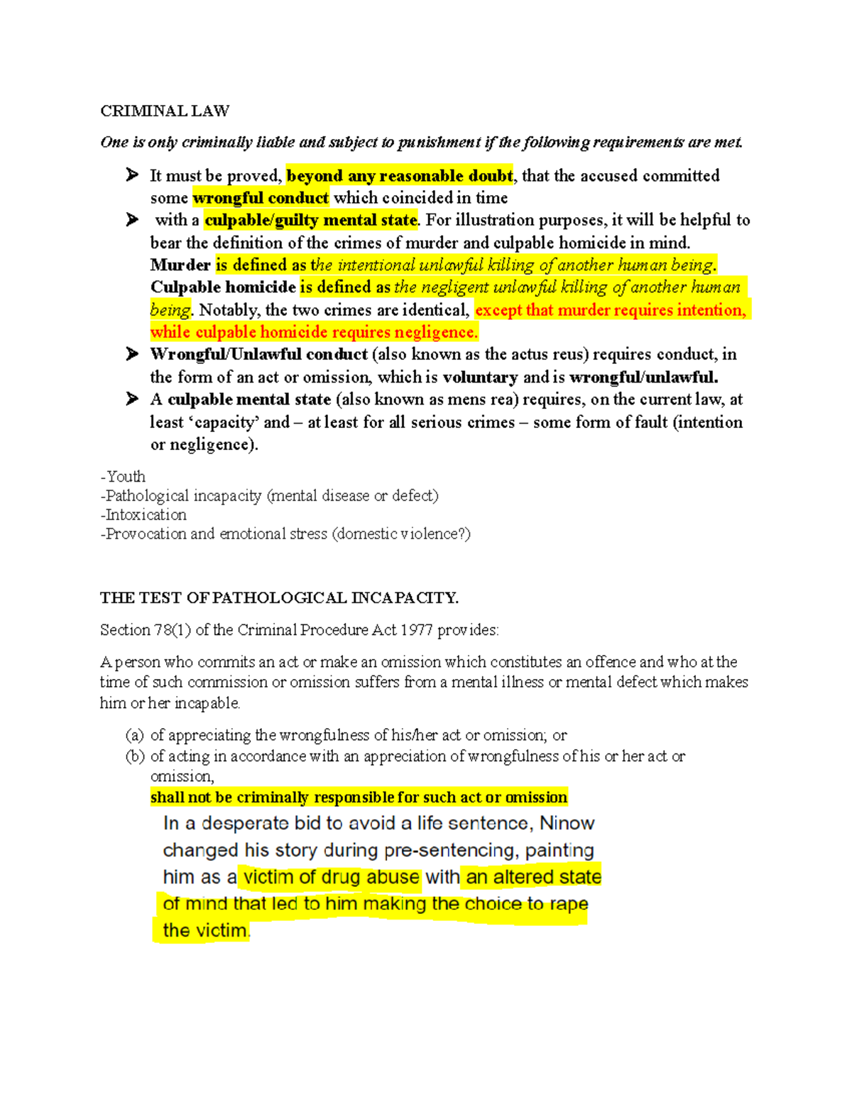 Criminal LAW 101: First Semester Notes & Key Cases Overview - Studocu