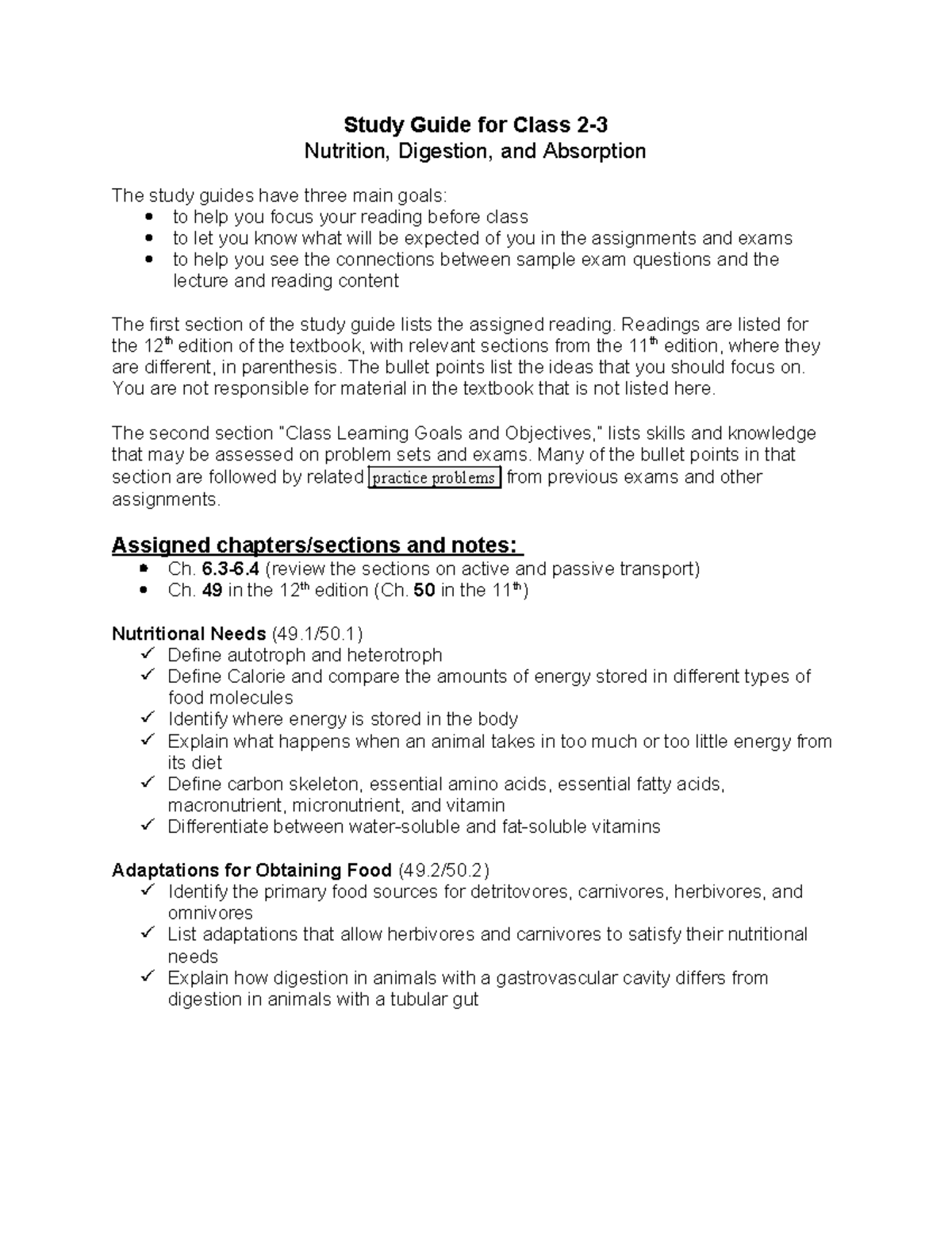 Study Guide for Nutrition, Digestion, and Absorption (Course 2-3) - Studocu