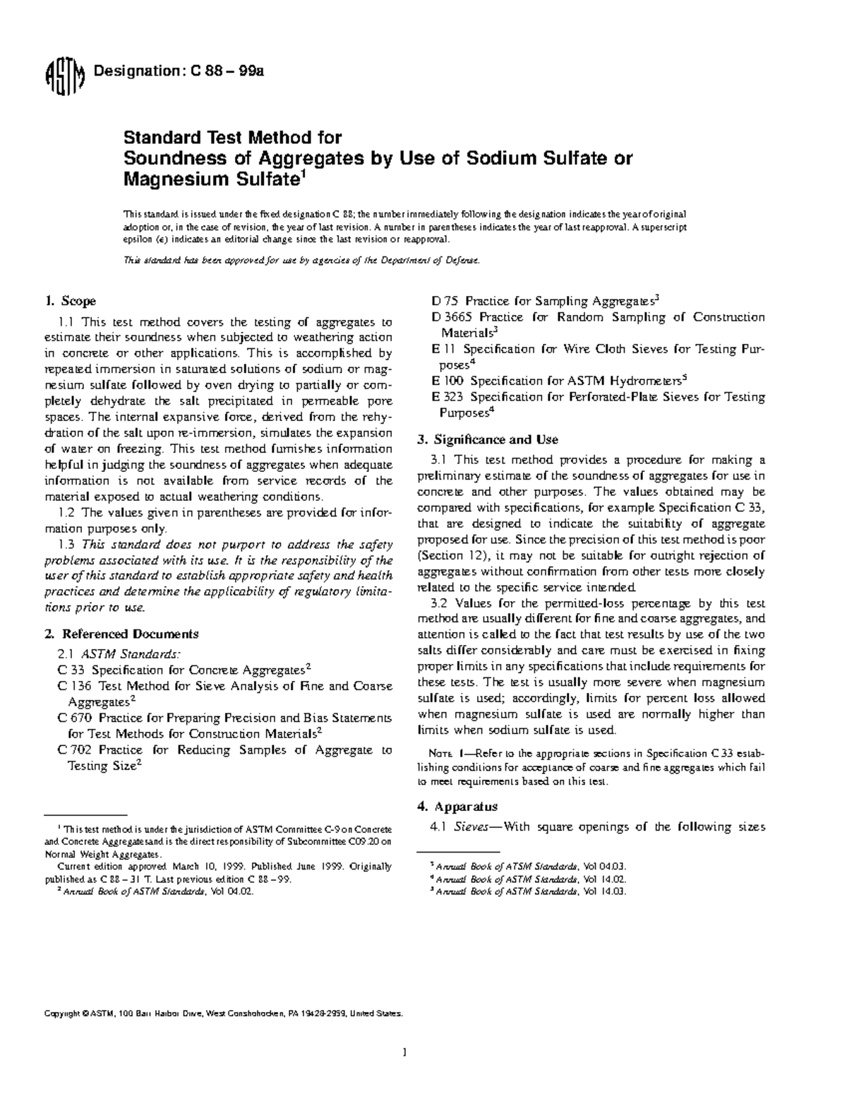 C-88 - C-88 - Designation: C 88 – 99a Standard Test Method for ...
