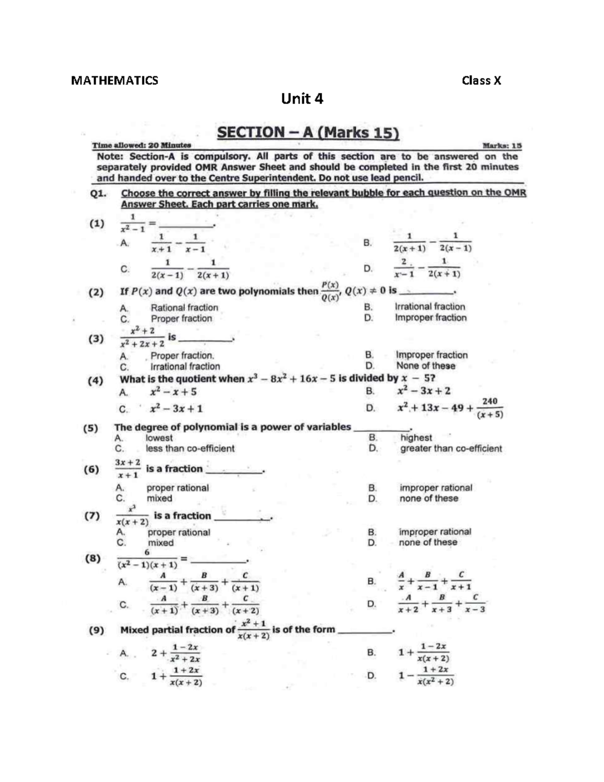 MATHEMATICS Class X Unit 4 - Section A Exam Notes (15 Marks) - Studocu