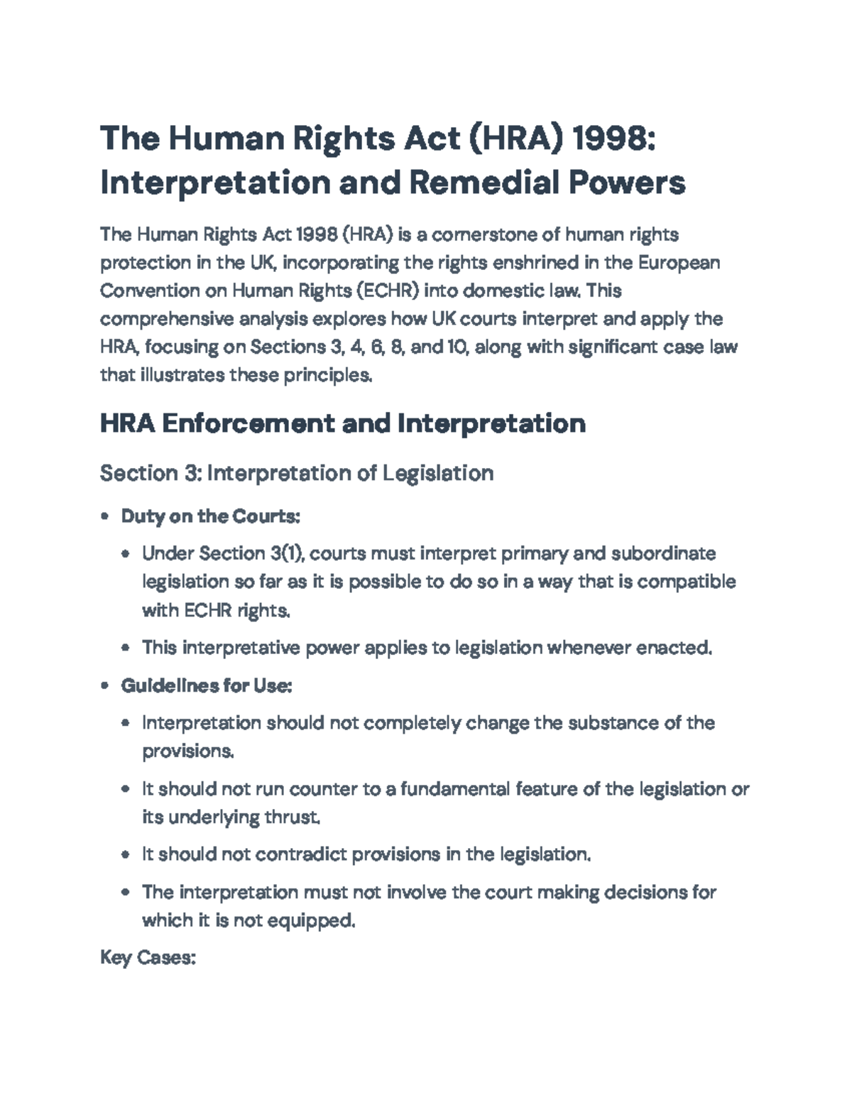 The Human Rights Act 1998: Interpretation and Remedial Powers - The ...