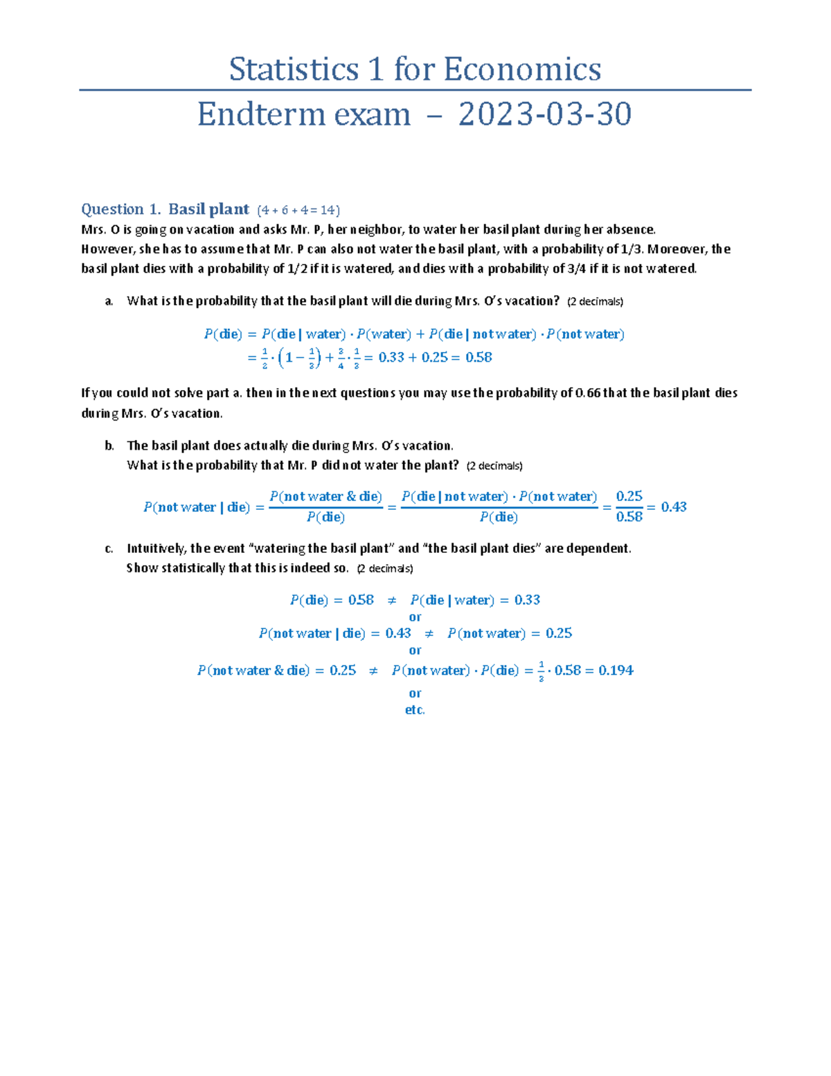 Stat1 2023 Endterm Exam Q&A: Probability & Statistics Concepts ...