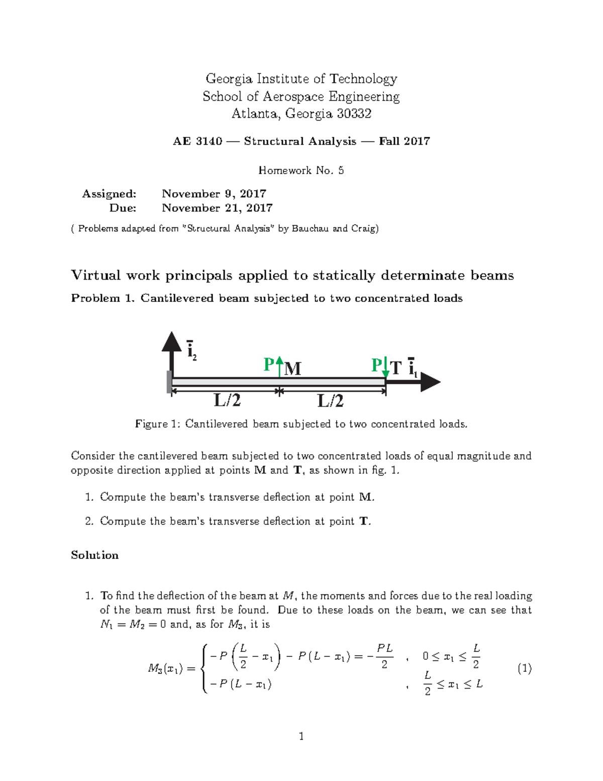 AE 3140 Fall 2017 Homework 5 Solutions on Structural Analysis - Studocu