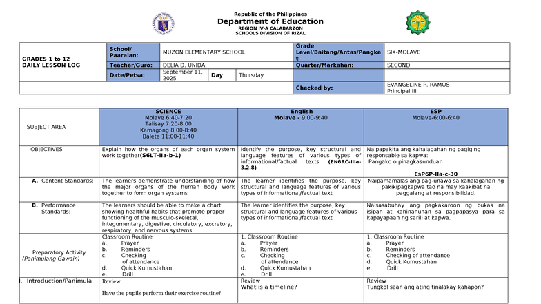 Q2W2D4 Daily Lesson Log for Grade 2 Science - Delia Unida 2025-2026 ...