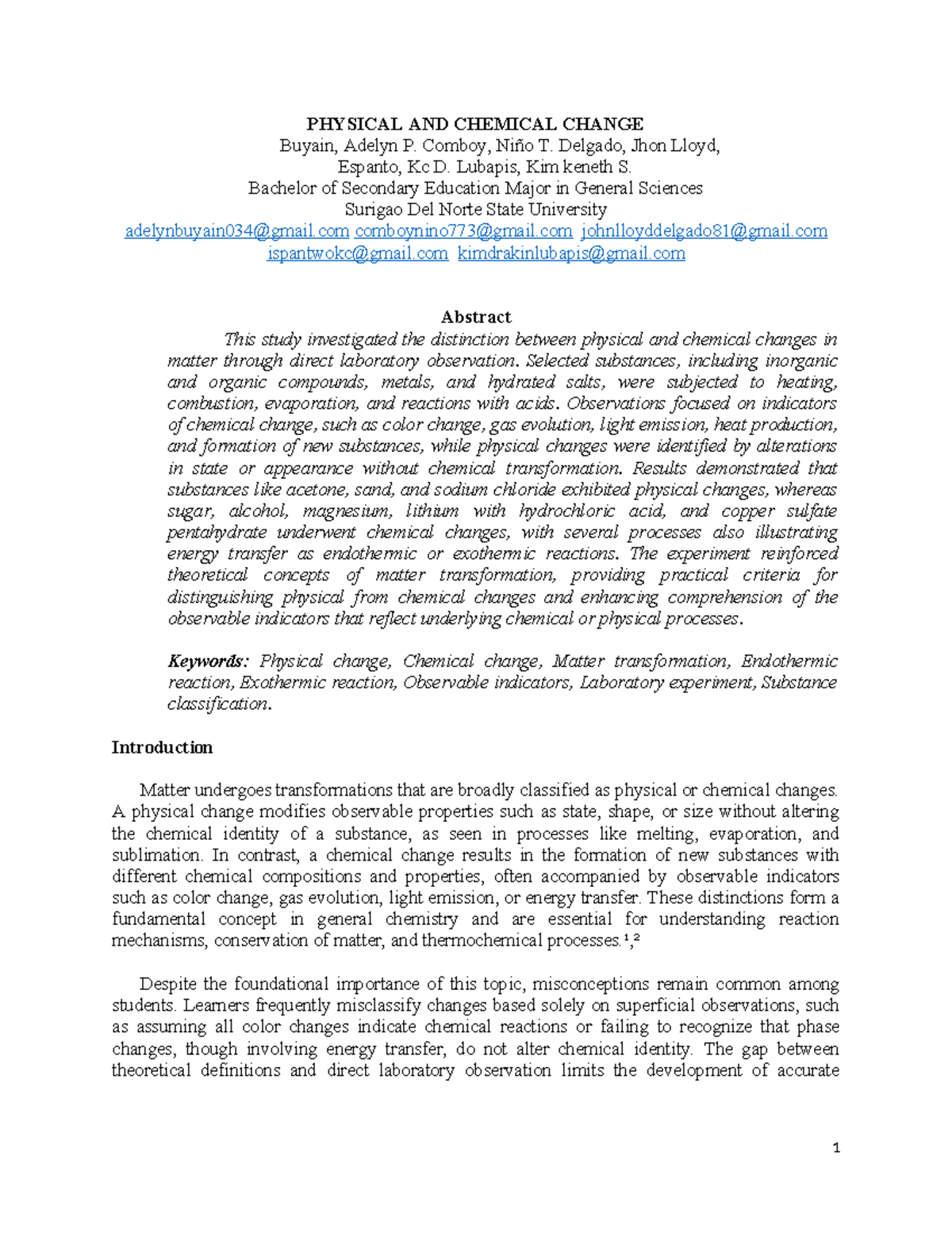 BSED-GS 2: Distinguishing Physical and Chemical Changes in Matter - Studocu