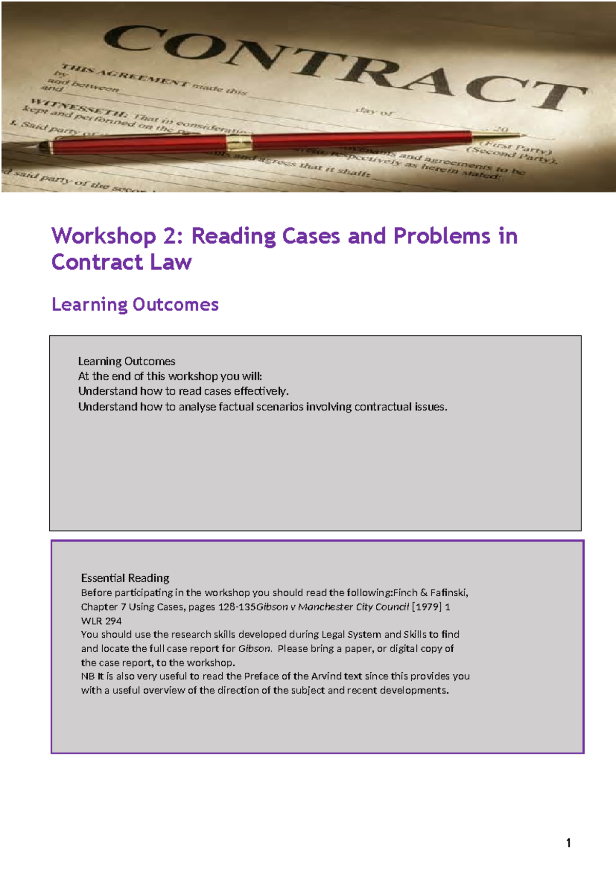 Workshop 2 Reading Cases and Problems in Contract Law - Workshop 2 ...