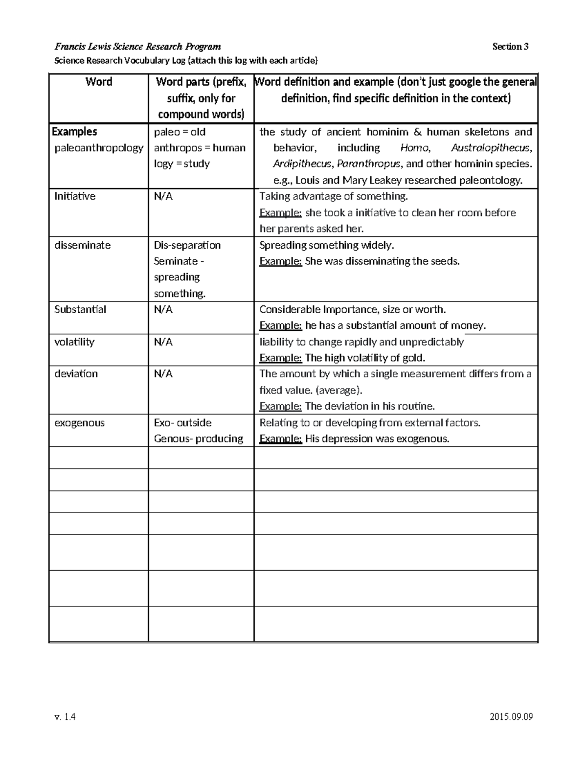 Francis Lewis Science Research Program: Vocabulary Log (Section 3 ...