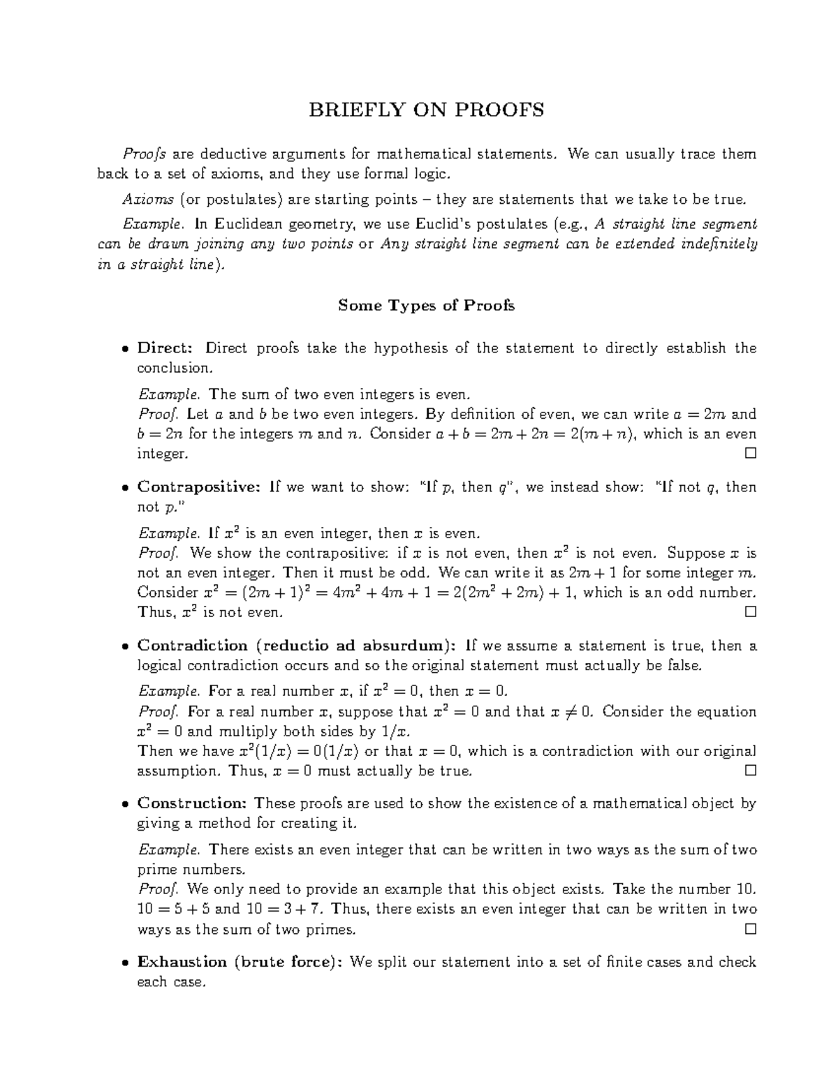MATH 101: Overview of Proofs in Mathematical Writing - Studocu