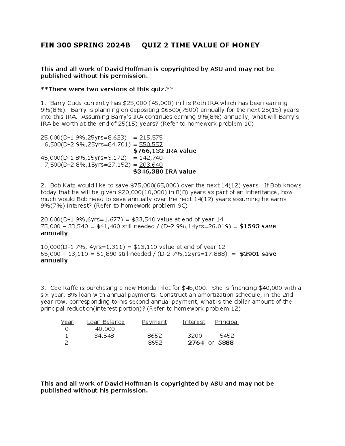 FIN 300 TVOM QUIZ 2 Solutions for Spring 2024B Exams - Studocu