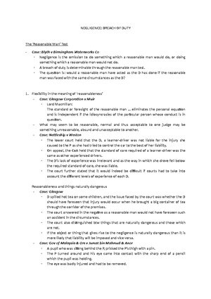Torts II Notes Updated - TORTS II NEGLIGENCE : DUTY OF CARE Read on ...