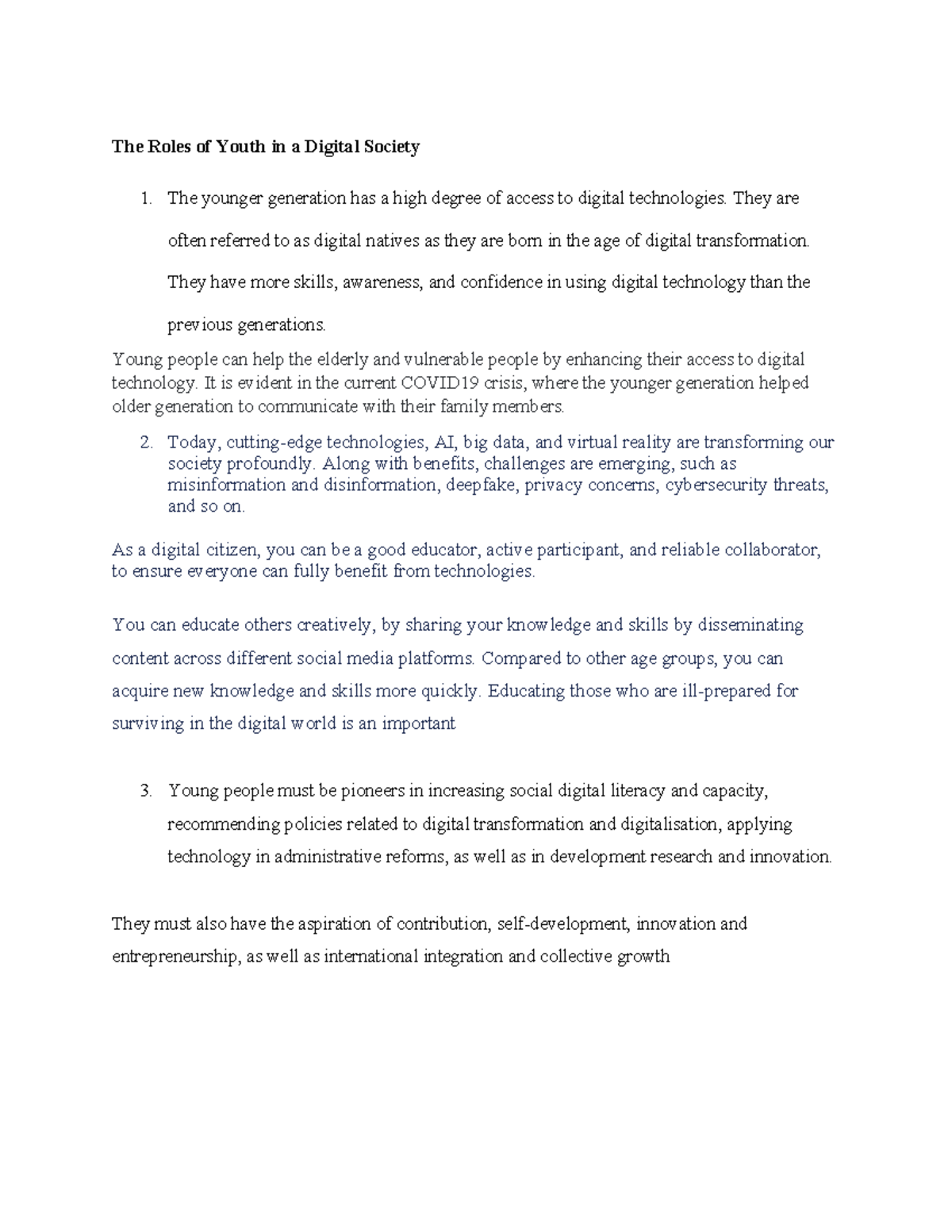 The Roles of Youth in a Digital Society - The younger generation has a ...