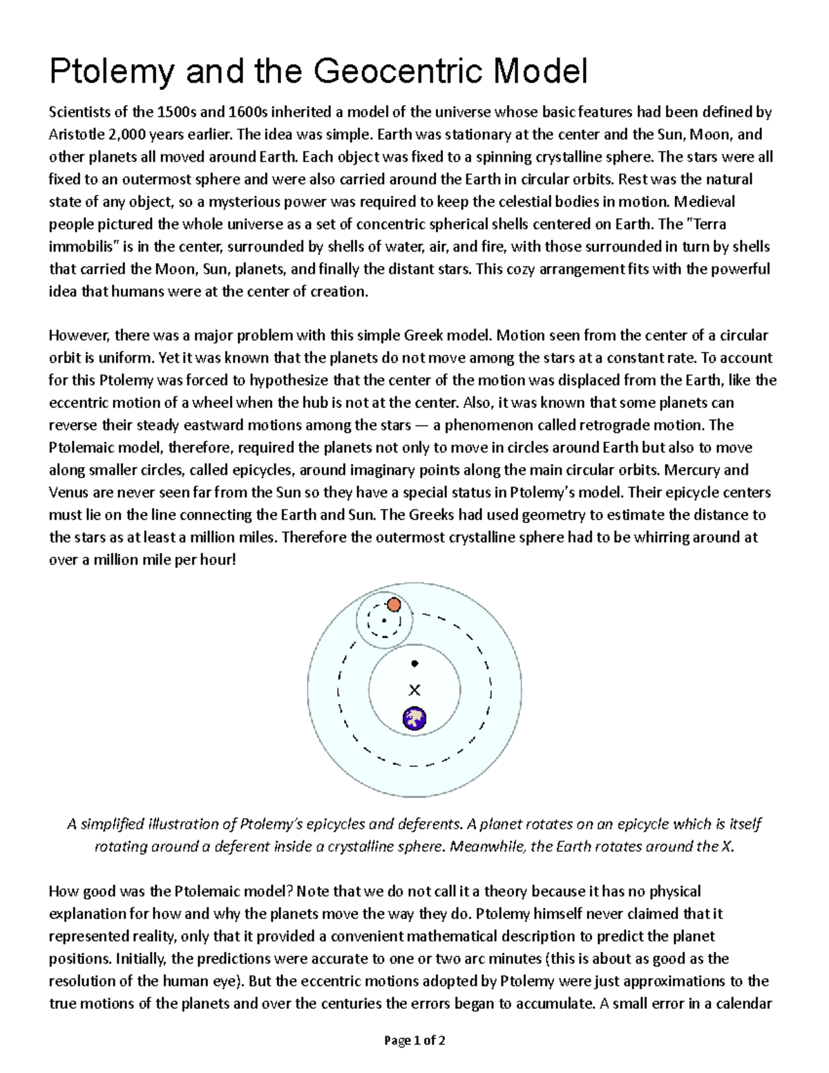 Geocentric Theory Ptolemy