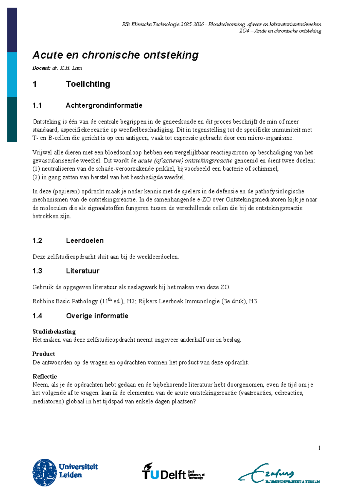 BSc Klinische Technologie ZO4 Acute en Chronische Ontsteking 2026 ...