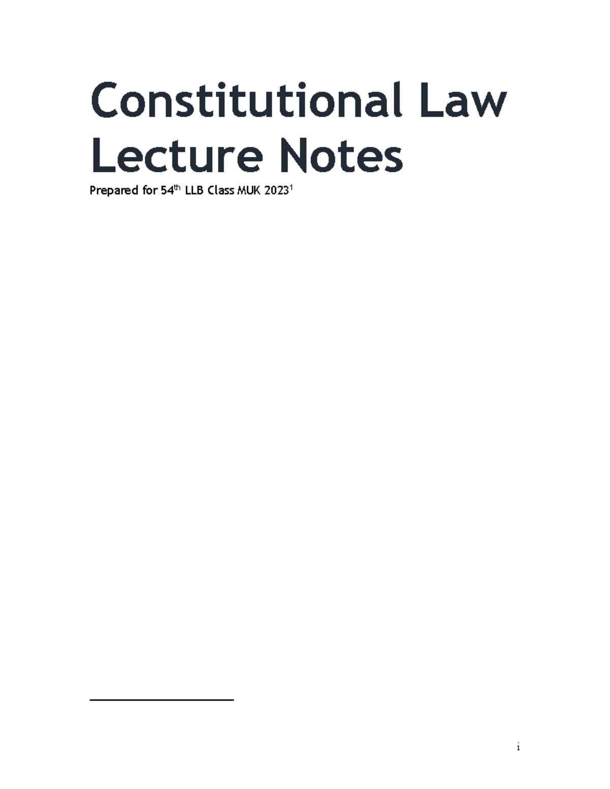 Constitutional Law Lecture Notes for 54th LLB Class MUK 20231 - Studocu