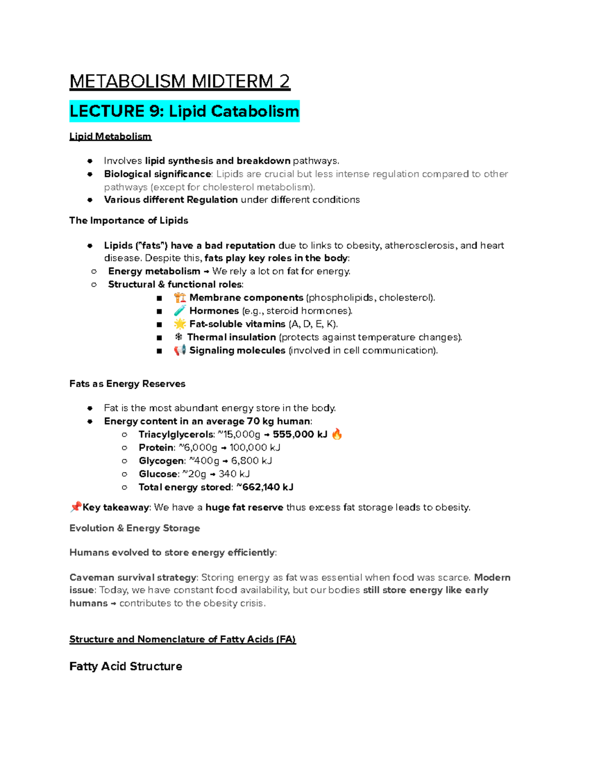 Metabolism Midterm 2 Lecture 9: Lipid Catabolism Notes - Studocu