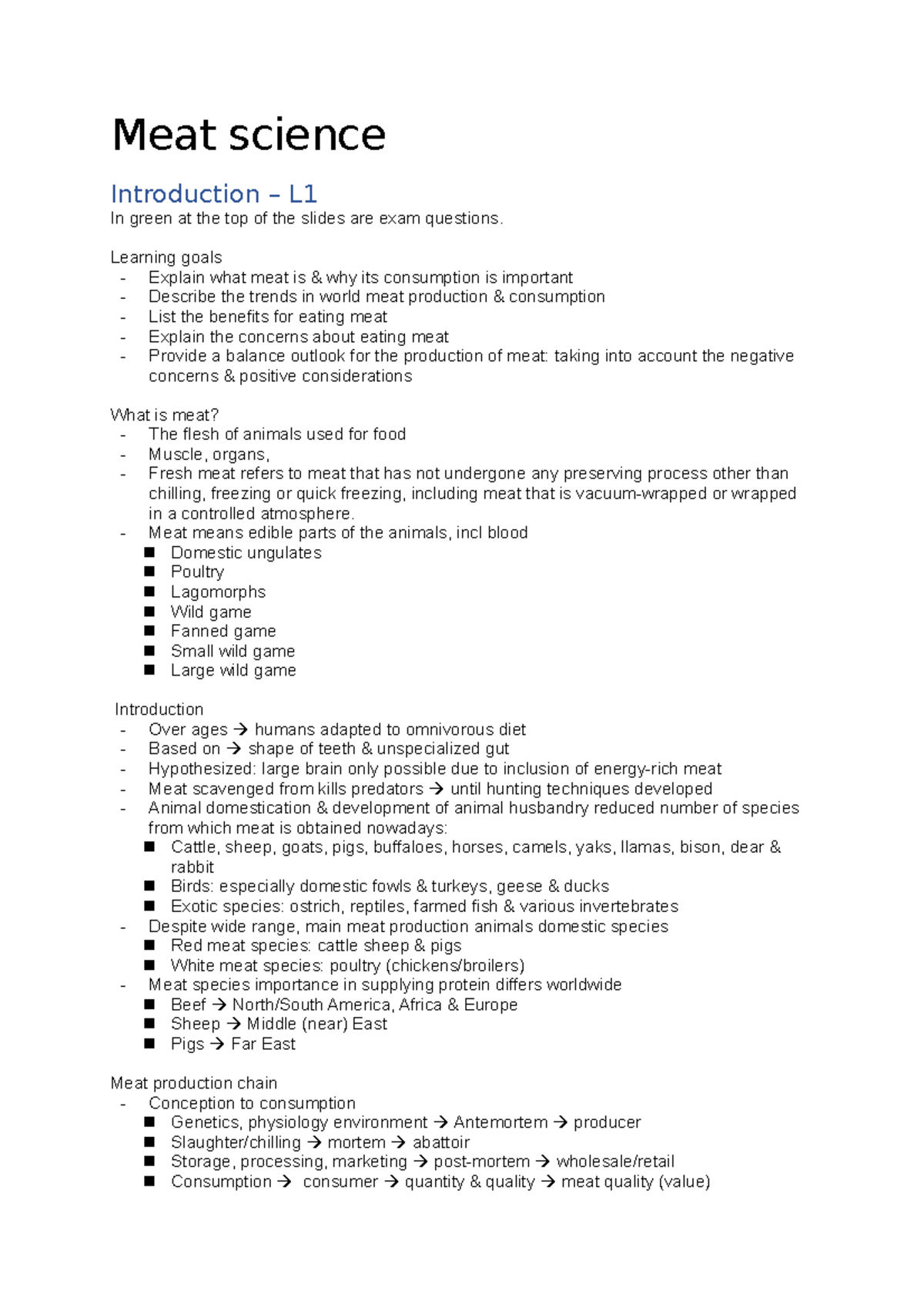 Meat Sciences Lecture Notes: Understanding Production, Consumption, and ...