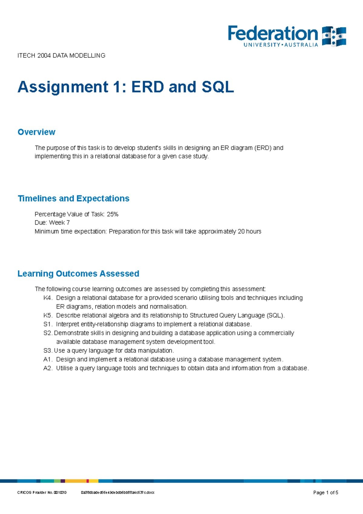 Itech 2004 Assignment 1: Designing ERD and SQL for Toys 4 U - Studocu