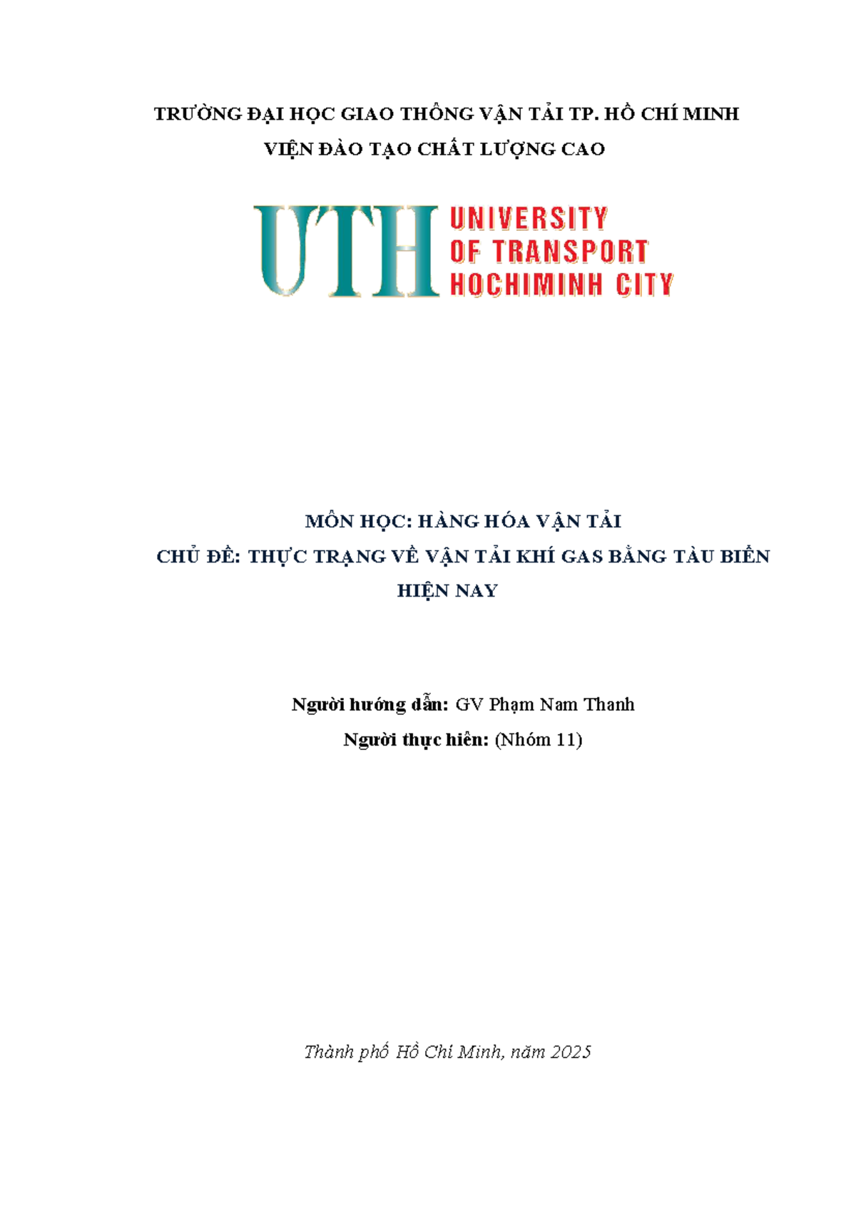 Tiểu luận Môn Học: Hàng Hóa Vận Tải - Thực Trạng Vận Tải Khí Gas Bằng Tàu Biển - Document Preview